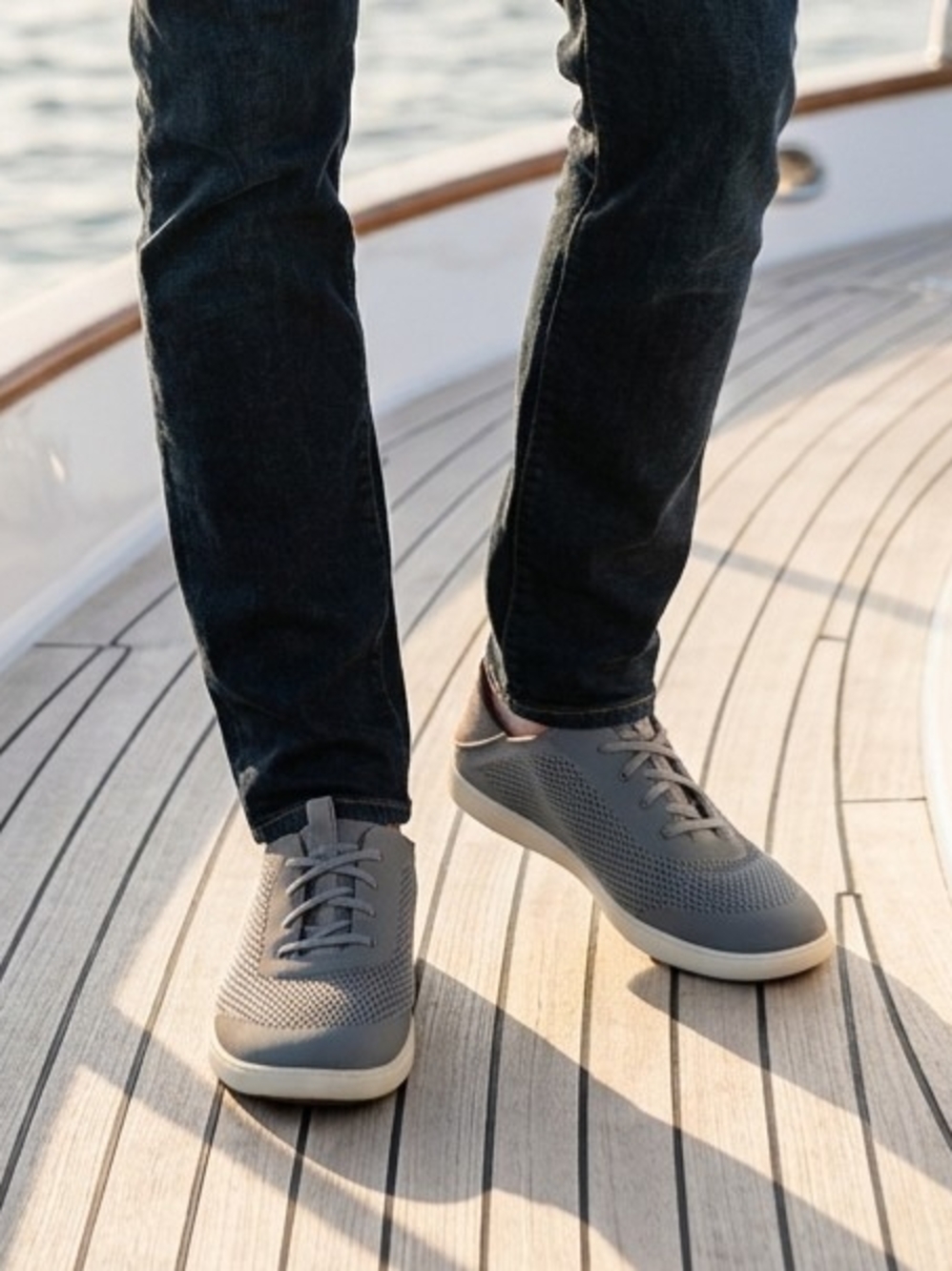 OluKai Moku Pae Mesh Grey Men's Casual Boat Shoes, Drop In Heel, No Tie Laces 12